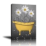 Wall decor Premium Giclee Canvas Wall Art, Abstract Canvas with White Gray Daisy, Framed Prints Pictures to Hang for Livingroom - Bedroom - Bathroom - Kitchen (Yellow)