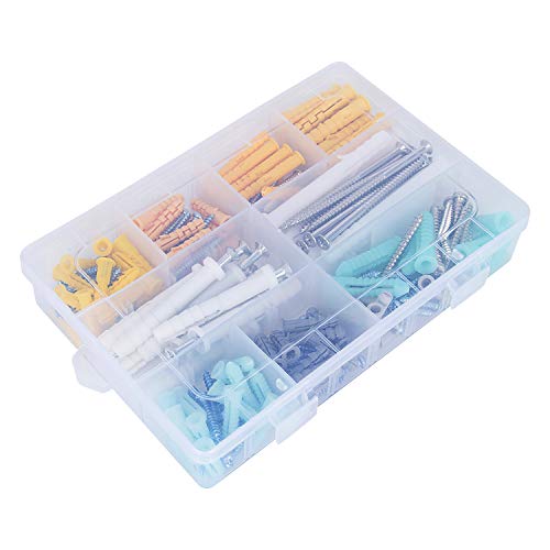 K Kwokker 220 Pieces Plastic Self Drilling Drywall Ribbed Anchors with Screws Assortment Kit, Perfect for Fixing Curtains, Calligraphy, Wall Cabinets, Lamps