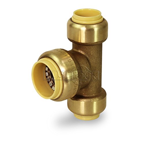 Everflow Supplies Pushlock UPET121234 1/2 Inch x 1/2 Inch x 3/4 Inch Long Push Tees Push-Fit Fittings, Made W/ Lead Free DZR Forged Brass, Connect PEX, CPVC & Copper, Pre-Lubricated Quick Installation