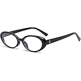 JOVAKIT Oval Blue Light Blocking Glasses for Women Men Vintage Fashion Small 90s Retro Oval Frame Style Eyeglasses