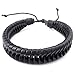 KONOV Mens Leather Bracelet, 7-9 inch Adjustable Braided Cuff Bangle, Black
