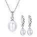 DIAMOVI The Ultimate Sterling Silver Jewelry 100% Real Natural Freshwater White Pearls | Silver Chain Pendant & Hoop Earrings | White Pearls For Women | Come In A Fine Jewelry Bag
