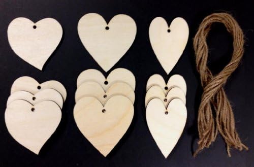 Derwent Laser Crafts Heart Shaped Wooden 70mm Gift Tags/Price Tags Pack of 10 shapes 3 Designs to choose from