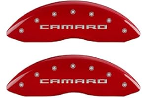MGP Caliper Covers - Brake Caliper Covers 2010-2015 Chevrolet Camaro (V6 RS Pkg) Front and Rear Set - Camaro Logo - Red