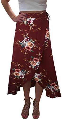 Yonala Womens Boho Floral Tie Up Waist Summer Beach Wrap Cover Up Maxi Skirt