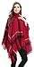 Bellady Women's Batwing Sweaters Tassels Poncho Cape, Asymmetric Hem Plaid, Sweater Dress in Plus Size, Red