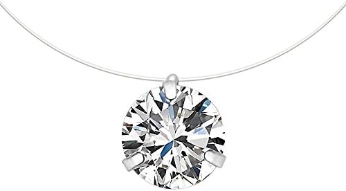 CARSINEL 12PCS Invisible Crystal Fishing Line Choker Brilliant Cubic Zirconia Pendant Necklace Set for Women Girls (white single color pack in)