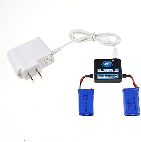 NC White Color 110V AC Charger & Charger Box with INDICATING Light & 2PCS 25C 3.7V 380MAH Blue Batteries for F180 F180C F180 Plus M61X, M62R M62 RC Quadcopter