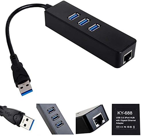 1JustLink USB Hub 3 Port USB 3.0 Hub USB 3.0 Gigabit Ethernet Converter 10/100/1000 Mbps RJ45 Gigabit Ethernet LAN Wired Network Adapter For windows for Mac Black
