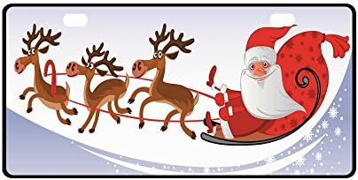 Christmas Gift Merry New Year Happy Santa Claus Reindeer Strong And Durable Aluminum Car Metal License Plate Frame for Women/Men Two Holes Tag 11.8" X 6.1"