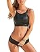FlatterMe Women's Black High Neck Crop Top Swimsuit, Retro Tummy Control High Waist Bottom Sold Seperately