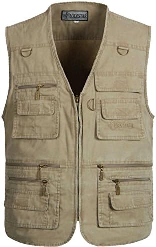 Zhusheng Men's Outdoors Fishing Shoot Travel Sports Multi-Pockets Vest (XX-Large, Khaki)