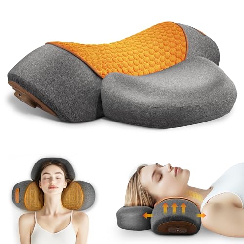 Svxhaoy 3-in-1 Neck Massage Pillow—with Heat, Massage, and Traction Stretching,Deep Tissue Massage Relieves Shoulder and Neck Muscle Pain and Stiffness,Suitable for Men and Women, Grey