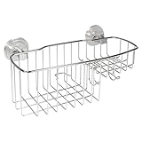 InterDesign Reo Power Lock Suction Bathroom Shower Combo Caddy Basket for Shampoo, Conditioner, Soap - Stainless Steel