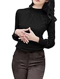 Allegra K Woman Mesh Panel Front Mock Neck Bracelet Sleeves Top XL Black