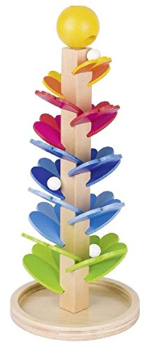 Goki – 8653832 – Murmelbahn – Pagode, Höhe 37, Holz und Glas, Kreatives Holzspielzeug mit Klangspiel 38cm, Natur, Ab 3 Jahren