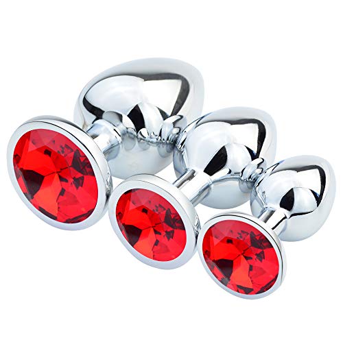 Dxhycc 3 Piece Jewelry Anal Plug, 3 Size Luxury Jewelry Design Fetish Anal Butt Plug Anal Trainer Toys Sex Toy Love Games for Experienced Users and Beginners Women Men (Red)