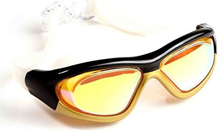 Little Cherry Swimming Goggles No Leaking Anti Fog UV Protection Large Frame Mirrored Lens,Soft Silicone Swim Eyewear for man women adult with Case (Gold)