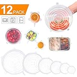 Silicone Stretch Lids, 12 Pack to Keeping Food Fresh, Reusable, Durable and Expandable to Fit Various Sizes for Bowl Covers, Cups, Canned, Pots and Pans in Dishwasher, Microwave and Freezer