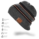 Bluetooth Beanie Hat Cap with Wireless Bluetooth Headphone Headset Earphone Music Audio Hands-free Phone Call for Winter Sports Fitness Gym Exercise Workout, by DeeFec - BlackGray