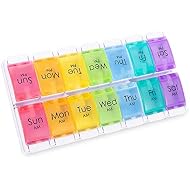 Weekly Pill Organizer 2 Times a Day - AM PM Pill Organizer with 7 Daily Color-Coded Small Cases, Morning and Night Travel Pill Cases for Vitamins, Medicine, & Supplements