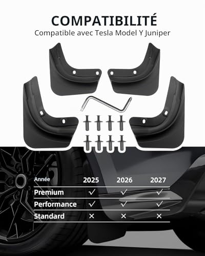 LANGBEAN Mudflaps for Tesla Model Y Juniper 2025 2026 2027, 4pcs Front and Rear Mudflaps with Mounting Screws, Splash Guard Accessories No Need to Drill [Not for Standard]