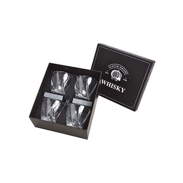 WOMA Whisky Steine Set I 8 Kühlwürfel aus Basalt inkl. Samtbeutel, 4 Whiskey Gläser & hochwertiger Holzbox I Wiederverwendbare Eiswürfel für Whiskey Wodka Gin Rum Tequila & Cocktails – Bild 3