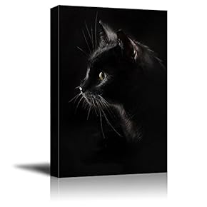 Canvas Wall Art - Black Cat with Dark Background - Giclee Print Gallery Wrap Modern Home Art Ready to Hang - 12x18 inches