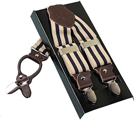 Heavy Duty Men Braces KANGDAI 4 Buckles Stripe Y Back Durable Elastic Adjustable Suspenders Strong Metal Clips