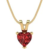 Clara Pucci 14K Yellow Gold Plated Solitaire 18" Box-Chain Necklace - Sterling Silver 0.5ct Heart Cut Garnet Pendant