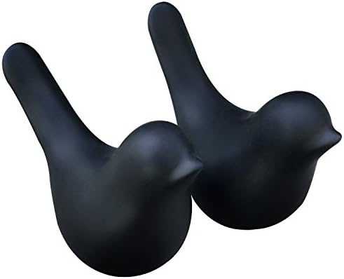 MTES Ceramic Birds Porcelain Bird Figurines Home Decor Bird, Set of 2 (Large, Black)
