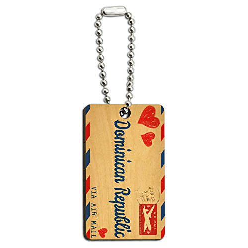 Air Mail Postcard Love for Dominican Republic Wood Wooden Rectangle Key Chain