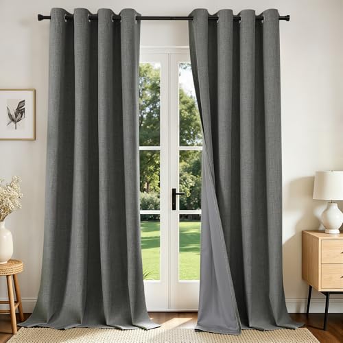 Joydeco Verduisterende gordijnen 274 cm lang, 2 panelen burg, kamerverduisterende gordijnen voor slaapkamer, 100% verduisterende thermische gordijnen met textuur, privacybescherming, set met 2 panelen