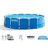 Intex 18ft X 48in Metal Frame Pool Set with Filter Pump, Ladder, Ground Cloth & Pool Cover