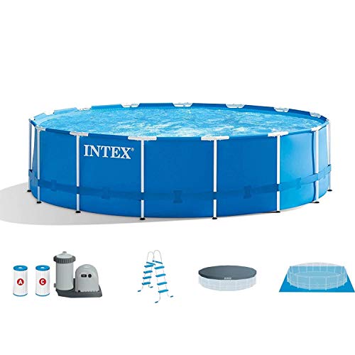 Intex 18ft X 48in Metal Frame Pool Set with Filter Pump, Ladder, Ground Cloth & Pool Cover