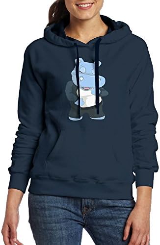 Women's Casual Long Sleeve Front Pocket The Blue Cartoon Dancing Hippo Hooded Sweatshirt