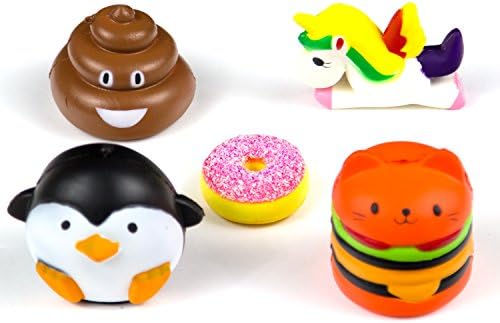 MoCeYa Pack of 5pcs Kawaii Jumbo Slow Rising Squishies ( Penguin, Poo emoji, Unicorn, Donut, and Cat Hamburger ) Soft Scented Hand Wrist Squeeze Squishy Toys Decompression Stress Relief Toy for Kids