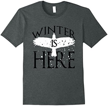 Mens Cool White Raven Winter Is Here Shirt Large Dark Heather