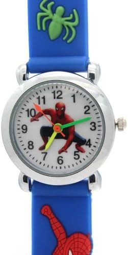 Spider Man Cartoon 3D White Round Dial Blue Rubber WristStrap Children Analogue Quartz Watches