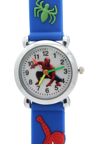 Spider Man Cartoon 3D White Round Dial Blue Rubber WristStrap Children Analogue Quartz Watches