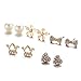Pibupibu 5 Pack Crystal Weekly Stud Earrings Set, Hypoallergenic(bow,crown,pearls,flower,heart）
