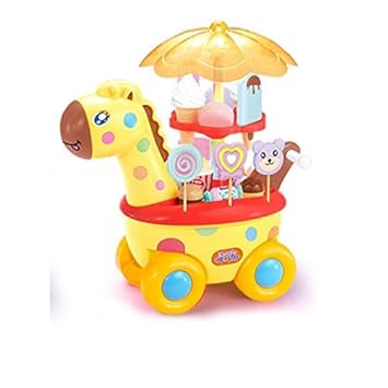 Negi Cute Giraffe Candy Ice Cream Wheelbarrow Pretend Play House Toy Set with Music and Light