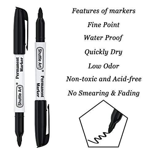 Permanent Markers,Shuttle Art 50 Pack Black Permanent Marker set,Fine