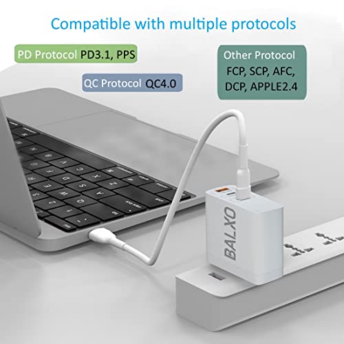 USB C Charger,140W GaN Ⅲ Fast Charger 3 Ports PD3.1 QC4.0 PPS Foldable Wall Charger for Laptop/Phone,Compatible w/MacBook Pro/Air, iPad, iPhone,Pixelbook,ThinkPad,Dell XPS,Galaxy, Balxo
