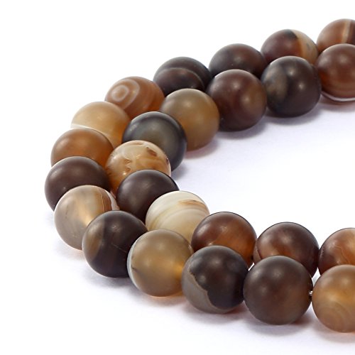 BRCbeads Gorgeous Natural Brown Stripe Agate Gemstone Smooth Matte Round Loose Beads 10mm Approxi 15.5 inch 35pcs 1 Strand per Bag for Jewelry Making