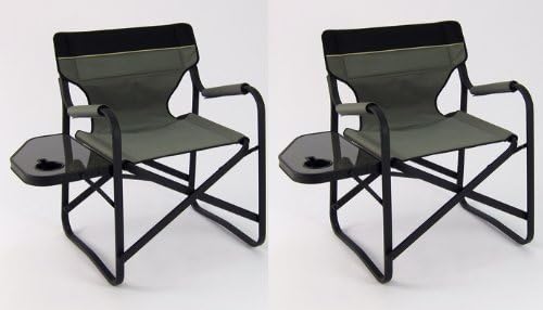 Couple SET (2 Pieces) - Onway Aluminum Portable Folding Deck Chair with Side Table [Gray] | Camping Chair | Directors Chair | Outdoor Chair | Foldable Chair | Garden Chair | Tailgating | Event
