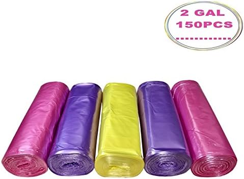 Cy3Lf 2 Gallon Small Trash Bags, Colored, 150 Counts/ 5 Rolls