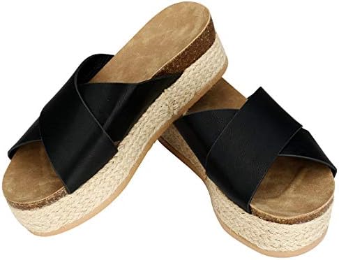 CAMUSX Womens Espadrilles Sandals,Casual Criss Cross Slide-on Open Toe Leather Studded Platform Sandals Summer Slippers Flatform Sandal