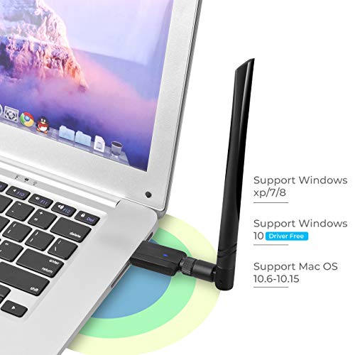 Wireless WiFi Adapter 1200Mbps USB3.0 WiFi Dongle 2.4G/5G 802.11ac Network Adapter with High Gain Antenna for Desktop Laptop PC Support Windows XP/10/8/8.1/7/Vista,OS 10.6-10.15 - Thumbnail 2