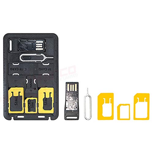 Tubwair Slim SIM Card Holder case & MicroSD Card Storage + 1 USB Memory Card Reader 3 sim Card Adapters 1 iPhone pin Tray Opener, Holds 4 SIM Cards 1 Micro 1 Nano sim & 2 MicroSD TF Cards, CC Size